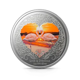 Монета "Любовь драгоценна. Фламинго", 2011 г., Серебро, 31,1 гр., проба 999, НИУЭ