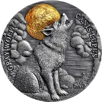 Монета "Серый волк",  2020 г., Серебро, 62,2 гр., проба 999, НИУЭ