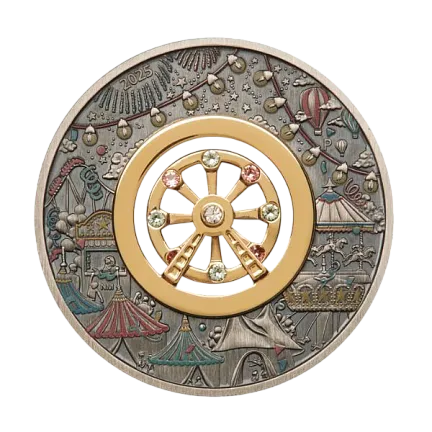 Монета «Колесо обозрения», 2025 г., Серебро, 62,2 гр., проба 999.9, ТУВАЛУ