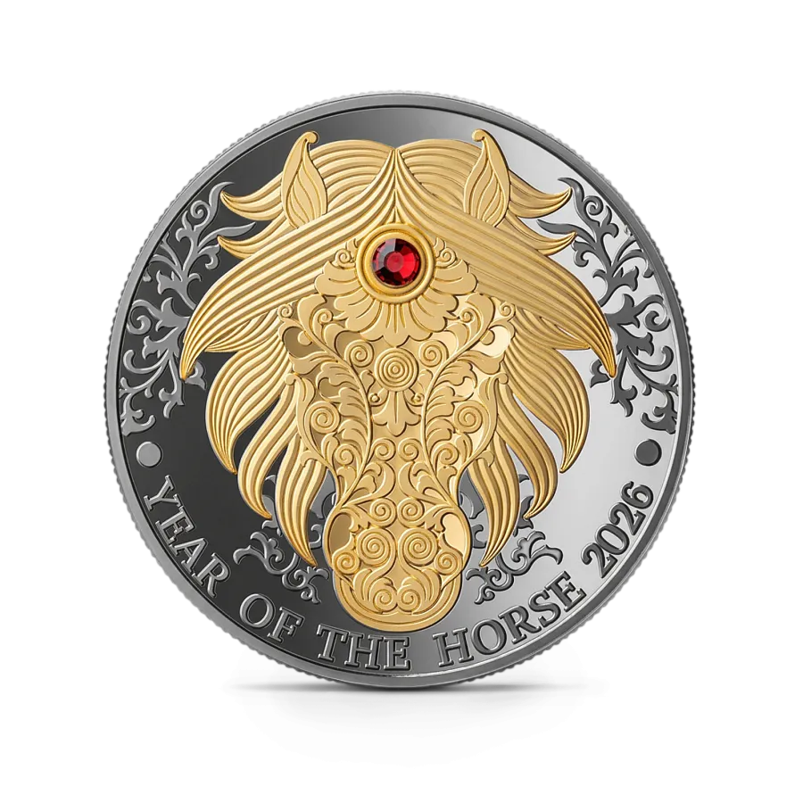 Монета "Год Лошади (с рутением)", 2026 г., Серебро, 15,55 гр., проба 999, ГАНА