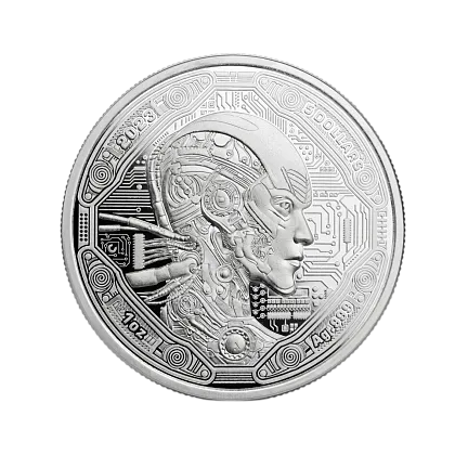 Монета "Эра инноваций. Киборг", 2023 г., Серебро, 31,1 гр., проба 999, САМОА