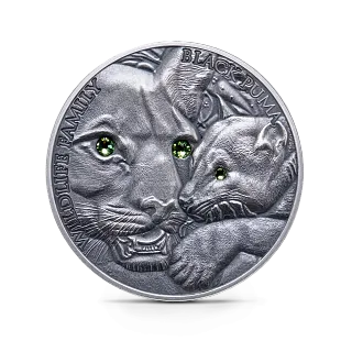 Монета "Семьи дикой природы - Черная пума", 2016 г., Серебро, 31,1 гр., проба 999, НИУЭ