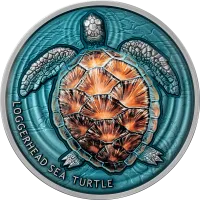 Монета "Морская черепаха Логгерхед", 2023 г., Серебро, 62,2 гр., проба 999, НИУЭ