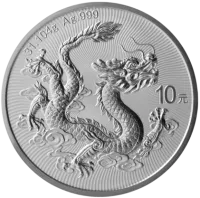 Монета "Китайский дракон", 2026 г., Серебро, 31,104 гр., проба 999, КИТАЙ