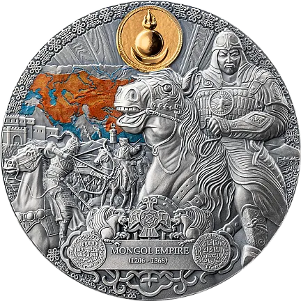 Монета "Монгольская Империя",  2024 г., Серебро, 62,2 гр., проба 999, КАМЕРУН